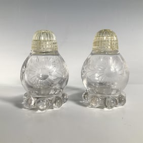 2pc Imperial Glass Candlewick Etched Salt and Pepper Shakers