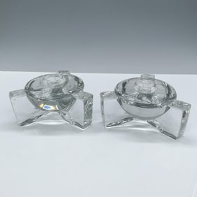 Pair of Vintage Hand Forged Glass Candle Taper Holders