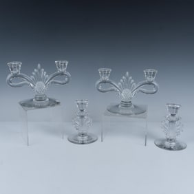4pc Heisey & Fostoria Crystal Candleholders