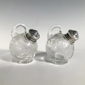 2pc Sterling Silver Chantilly Glass Salt and Pepper Shakers