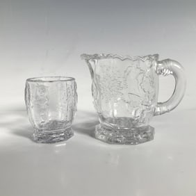 2pc Pressed Glass Nursery Rhymes Creamer and Sugar Jar