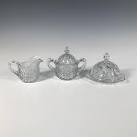 3pc Indiana Glass Oval Star Miniature Serveware