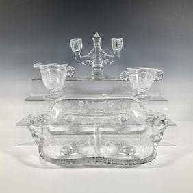 4pc Vintage Etched Depression Glass Serving Pieces