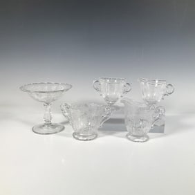 5pc Fostoria and Cambridge Floral Etched Glass Tableware
