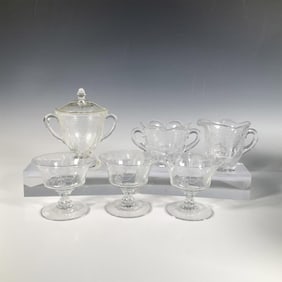 6pc Floral and Lace Glass Tableware
