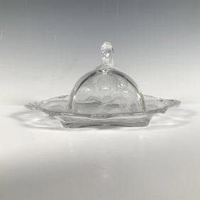 Vintage Heisey Glass Lidded Butter Dish, Rose