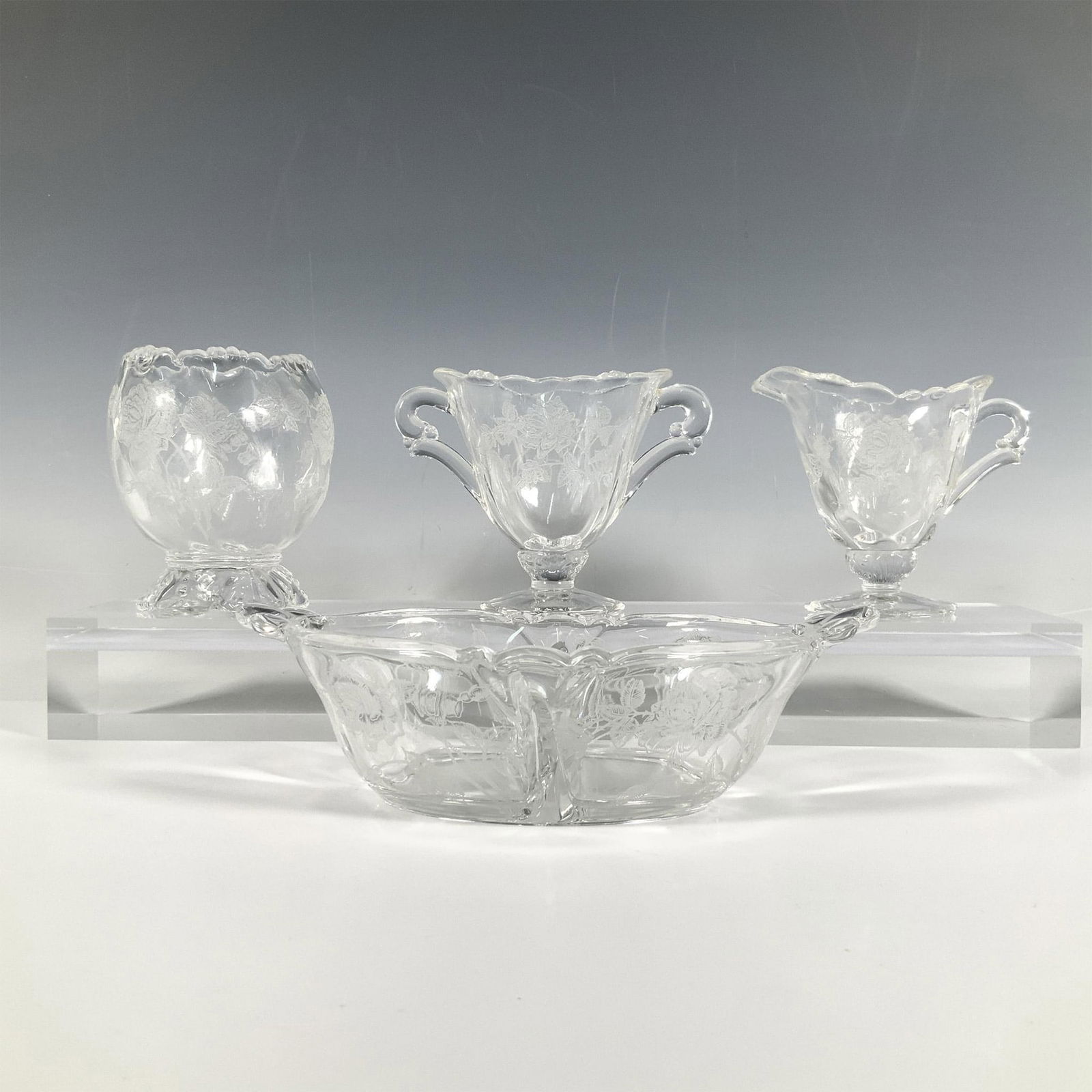 4pc Vintage Heisey Glass Serving Dishes and Vase, Rose (1 of 3)