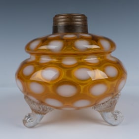 Original Three-Footed Amber Glass Hurricane Oil Lamp
