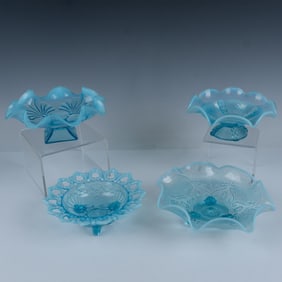 4pc Northwood and Jefferson Glass Opalescent Blue Bowls