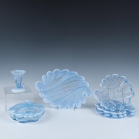 6pc Duncan & Miller Blue Opalescent Tableware