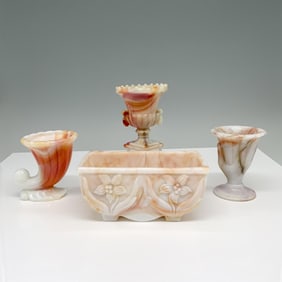 4pc Akro Agate Milk Glass Toothpick Holders and Planter