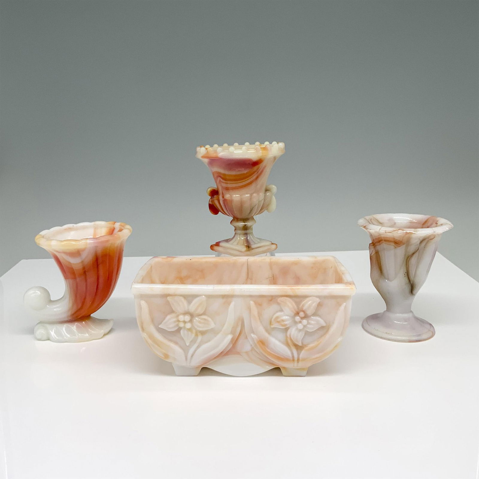 4pc Akro Agate Milk Glass Toothpick Holders and Planter (1 of 9)