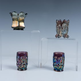 4pc Iridescent Art Glass Toothpick Holders