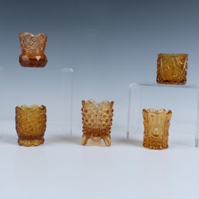 5pc Amber Colored Pattern Glass Toothpick Holders