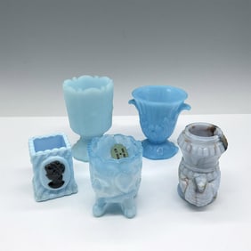 5pc Vintage Blue Glass Toothpick Holders