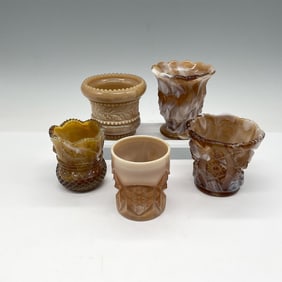 5pc Slag & Sawtooth Glass Cigarette Urns & Toothpick Holder