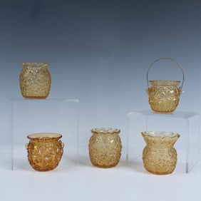 5pc Yellow Round Pattern Glass Toothpick Holders