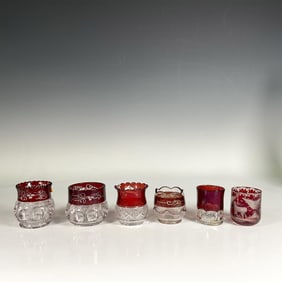 6pc Red Colored Pressed Glass Toothpick Holders