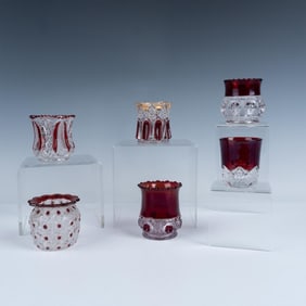 6pc Vintage EAPG Toothpick Holders, Ruby Stained
