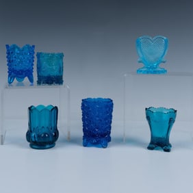6pc Vintage Glass Toothpick Holders, Blue