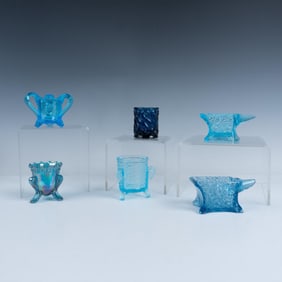6pc Vintage Glass Toothpick Holders, Blue