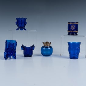 6pc Vintage Glass Toothpick Holders, Cobalt Blue