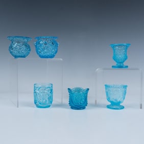 6pc Vintage Glass Toothpick Holders, Light Blue