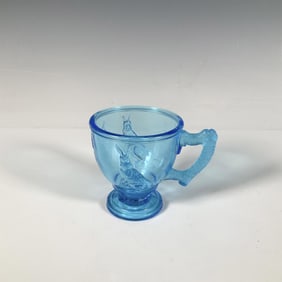 Blue Pressed Glass Rabbit Child's Mug