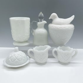 6pc Vintage Milk Glass Tableware Pieces