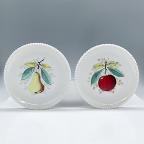 2pc Westmoreland Milk Glass Plates, Beaded Edge Fruit