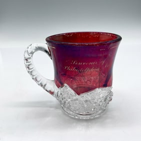 Collectible Cranberry Cut Glass Souvenir Cup of Philadelphia