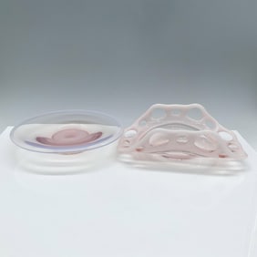 2pc Vintage Art Glass Pink Opal Centerpieces