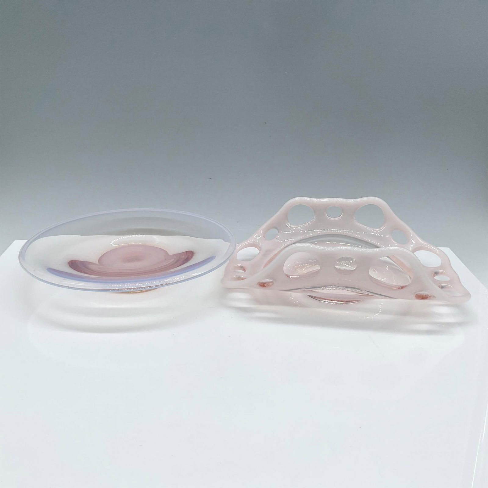 2pc Vintage Art Glass Pink Opal Centerpieces (1 of 4)