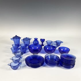34pc Vintage Children's Cobalt Blue Glass Tableware