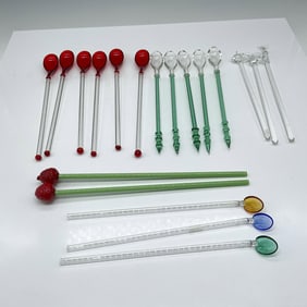 19pc Vintage Barware Art Glass Stir Spoons
