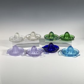 8pc Green, Blue, and Clear Glass Citrus Juicer Assortment
