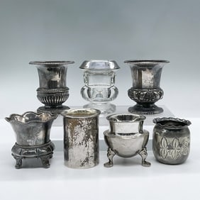 7pc Vintage Metal and Silver Plated Toothpick Holders