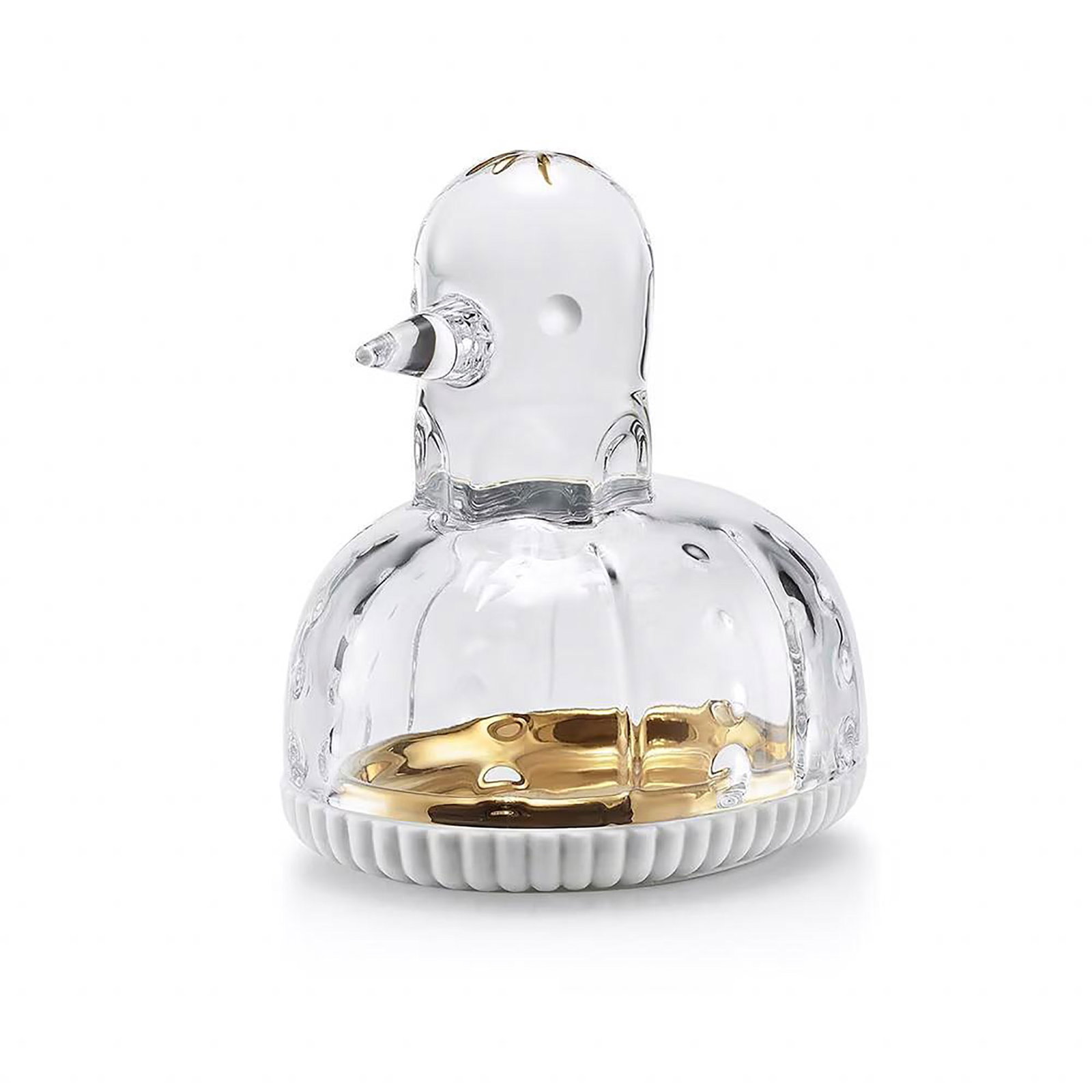 Baccarat Crystal Zoo Duck Jewelry Box, Sealed Box: Charming crystal composed of a cover in the shape of a duck and a porcelain base by Lladro. With a golden finish at the base, this treasure box seamlessly blends charm and elegance. 2814457. This item