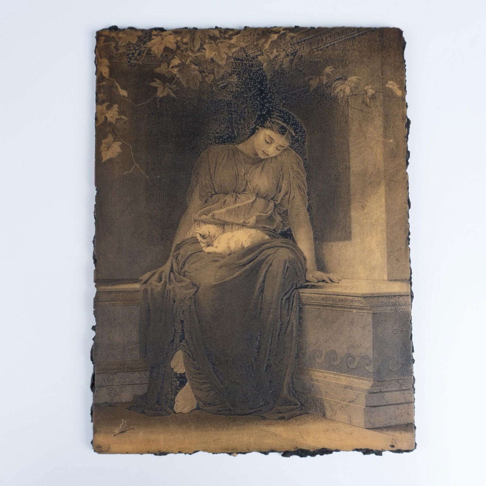 Resin Tablet Engraving of a Woman Sitting with a Cat (1 of 3)