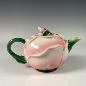 Pier 1 Imports Pink Rose Green Vine Shaped Porcelain Tea Pot