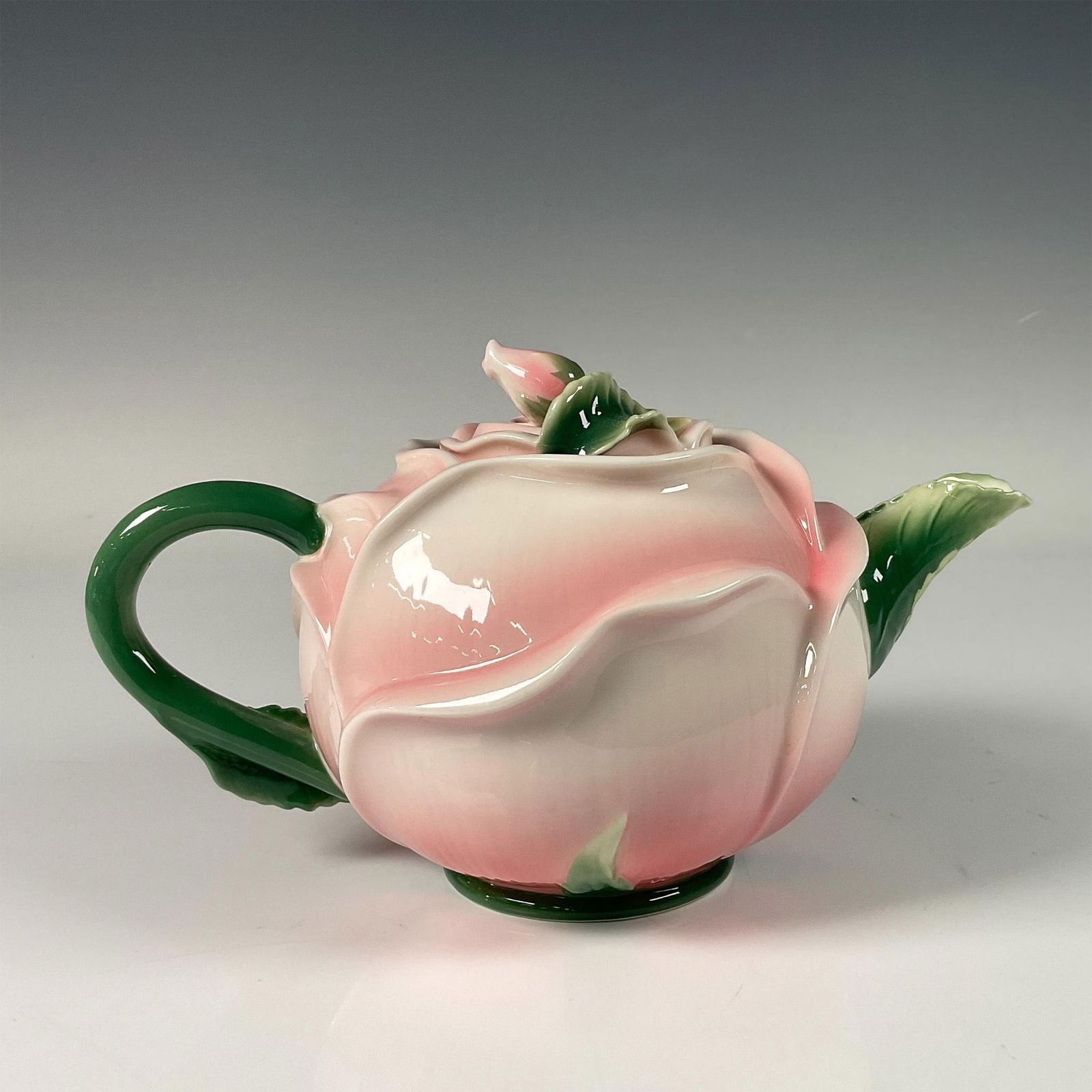 Pier 1 Imports Pink Rose Green Vine Shaped Porcelain Tea Pot
