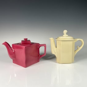 Vintage Ceramic Teapot with Lid, Ivory and Pink Color