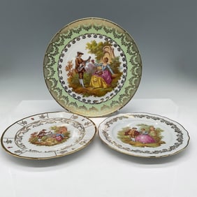3pc Limoges Porcelain Display Plates, Fragonard Scene