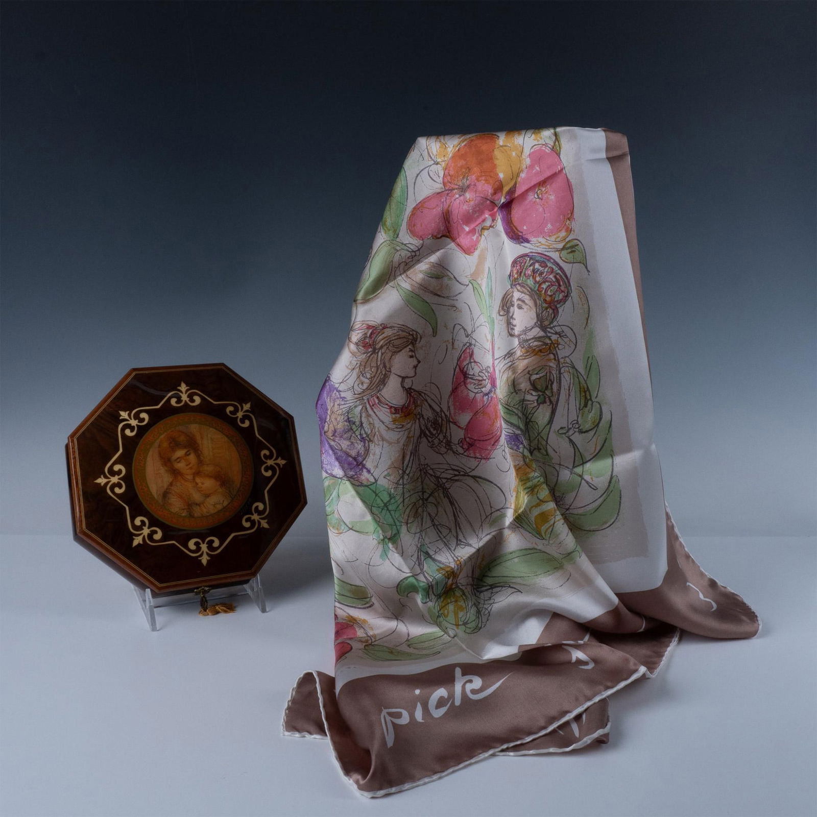 2pc Edna Hibel Music Box and Scarf (1 of 8)