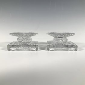 Pair of Retro Clear Glass Taper Square Candle Holders