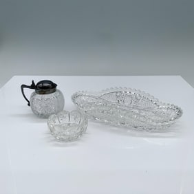 3pc American Brilliant Crystal Condiments Set