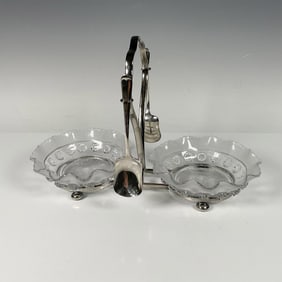 5pc Vintage Bagley Glass Dishes w/Caddy & Spoons, Katherine