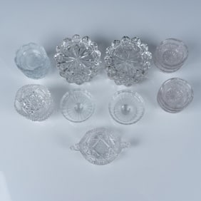 21pc Mini Pattern Glass Bowls, Salt Cellars,& Candle Holders