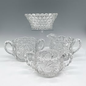 4pc Vintage Cut Glass Serving & Entertainment Pieces