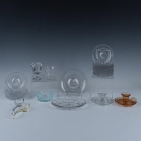 25pc Heisey Clear Glass Tableware Assortment